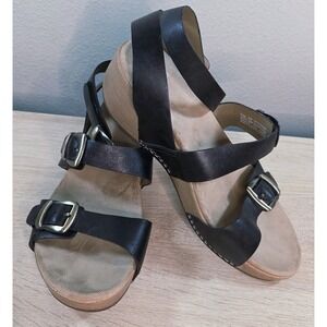 Dansko Lou Sandals Womens 39 Black Burnished Leather Comfort